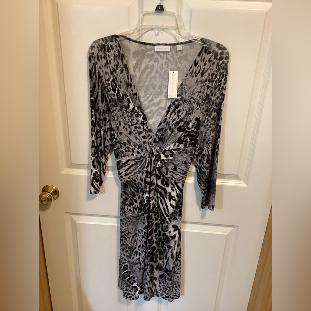 New York & Company Black and Gray Patterned Dress.